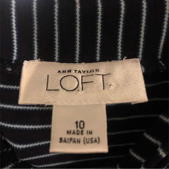 Ann Taylor LOFT Navy Striped Ruched Chest Stretchy & Soft/Strappy Midi Dress 10 - Picture 6 of 8